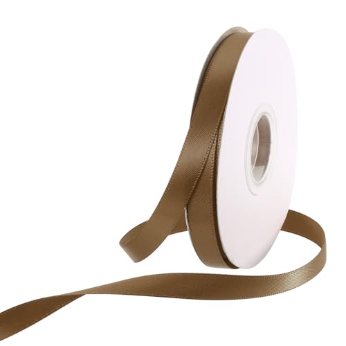 Rebower 25 Yard/75ft Satinband Dickes beidseitiges Grosgrain-Seidenband, für Geschenkverpackung, Haarschleifen, Hochzeit, Kuchen, Blumen - 3/8"(1cm)/Hellbraun von Rebower
