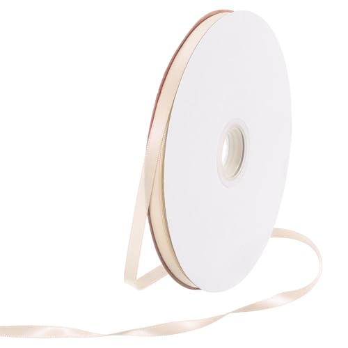 Rebower 70 Yard/210ft Satinband Dickes beidseitiges Grosgrain-Seidenband, [für Geschenkverpackung, Haarschleifen, Hochzeit, Kuchen, Blumen] - 1/4"(6mm)/Beige von Rebower