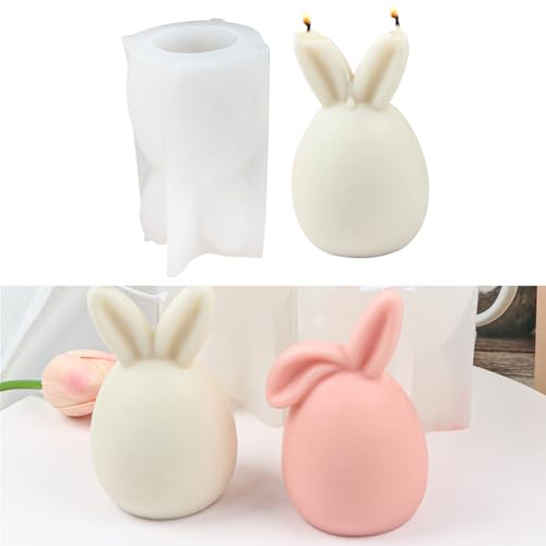 1/2 Stück 3D Ostern Kaninchen Silikonformen Gießformen,Silikon Gießform Kerzenhalter, Silikonform Hase, Osterhase Silikonform for Gips, Kerzen,Gips, Handwerk (Runder Eierhase 1) von Recitem