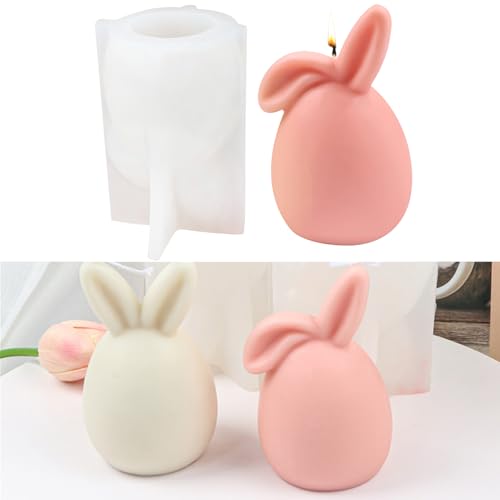 1/2 Stück 3D Ostern Kaninchen Silikonformen Gießformen,Silikon Gießform Kerzenhalter, Silikonform Hase, Osterhase Silikonform for Gips, Kerzen,Gips, Handwerk (Runder Eierhase 2) von Recitem