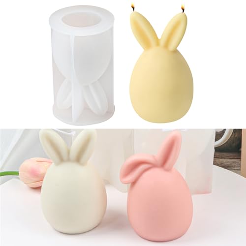1/2 Stück 3D Ostern Kaninchen Silikonformen Gießformen,Silikon Gießform Kerzenhalter, Silikonform Hase, Osterhase Silikonform for Gips, Kerzen,Gips, Handwerk (Runder Eierhase 3) von Recitem