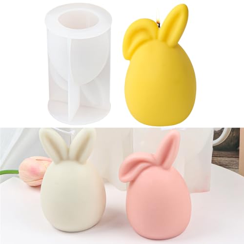 1/2 Stück 3D Ostern Kaninchen Silikonformen Gießformen,Silikon Gießform Kerzenhalter, Silikonform Hase, Osterhase Silikonform for Gips, Kerzen,Gips, Handwerk (Runder Eierhase 4) von Recitem
