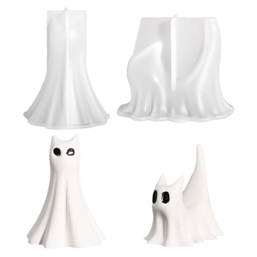 2/4 Stück Halloween Silikonform Kerzen,Ghost Kerzen Formen Silikon,Aroma Kerzenform zum DIY,Silikonform Kerzen-Gießen Formen,Silikon Epoxy Gießform,Kerzenformen zum Gießen für Deko,Seifenform (Set 2) von Recitem