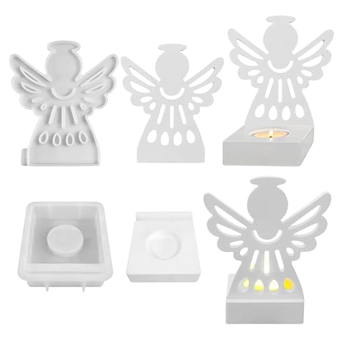 2 Stück Ostern Silikonformen Gießformen Engel, Silikonform Engel,Silikon GießForm Engel,Gipsformen zum GießEn,Kerzengel Transparent zum GießEn für Kerzen, Seife, Gips, Handwerk (Halo-Engel) von Recitem
