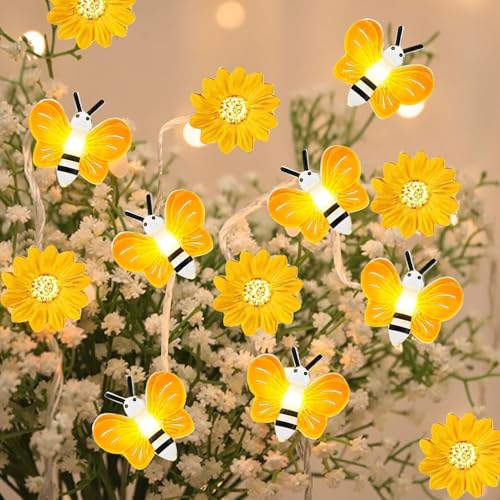 Bienenlichterkette 2 m mit 20 LEDs – Blumenlichterkette für Innen & Außen, batteriebetrieben, ideal für Blumenkästen, Garten, Terrasse & Balkon – LED-Lichterkette für Bienen im Freien​ (Stil 1) von Recitem