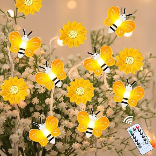 Bienenlichterkette 2 m mit 20 LEDs – Blumenlichterkette für Innen & Außen, batteriebetrieben, ideal für Blumenkästen, Garten, Terrasse & Balkon – LED-Lichterkette für Bienen im Freien​ (Stil 2) von Recitem