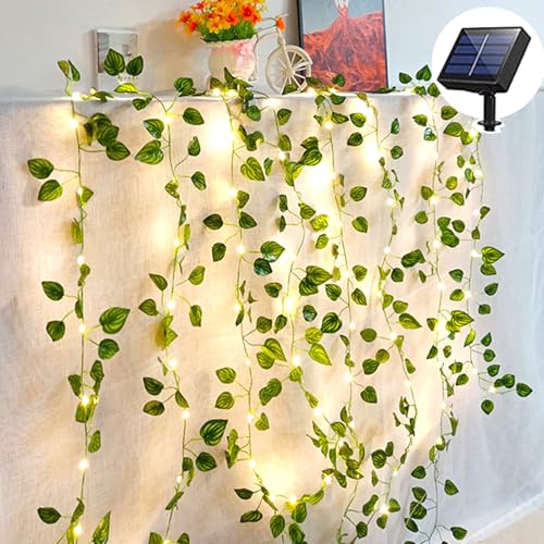 Efeu Lichterkette Solar | Dekorative Rattan-Lichter 2-10m | Eukalyptus Girlande mit Ahornblättern für Garten & Terrasse | Außenbeleuchtung Efeu Girlande (Solarmodell, 2 Meter 20 Lichter) von Recitem