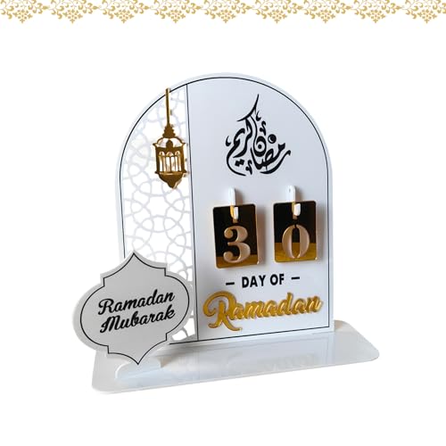 Ramadans Adventskalender,Ramadan Kalender, Eid Mubarak Dekoration DIY Ramadan aus Holz Countdown Ornament Gebet Ramadan Deko Wohnzimmer Ramadan Geschenke (Weiß+Gold) von Recitem