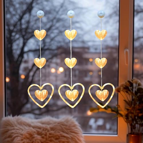 Recitem Lichtervorhang Lichterkette Herzen LED,Batterie Fensterbeleuchtung Ganzjährig für Valentinstag Lichtervorhang Innen Außen Deko für,Ramadan,Hochzeit,Weihnachten (Doppelherzen) von Recitem