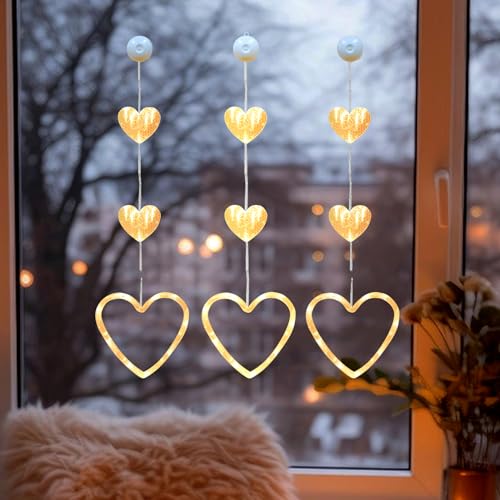 Recitem Lichtervorhang Lichterkette Herzen LED,Batterie Fensterbeleuchtung Ganzjährig für Valentinstag Lichtervorhang Innen Außen Deko für,Ramadan,Hochzeit,Weihnachten (Single-Liebe) von Recitem