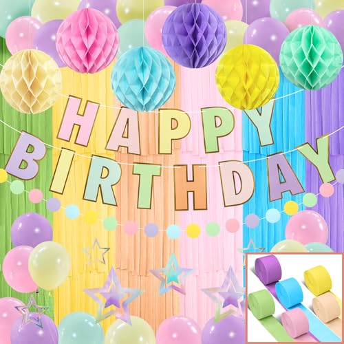 Geburtstag Macron Party Dekoration, Recosis Happy Birthday Banner Girlande mit Seidenpapier Pompoms und Luftballons für Mädchen und Jungen Jeden Alters Geburtstag Macron Party Dekoration, Recosis Happy Birthday Banner Girlande mit Seidenpapier Pompoms und Luftballons für Mädchen und Jungen Jeden Alters von Recosis