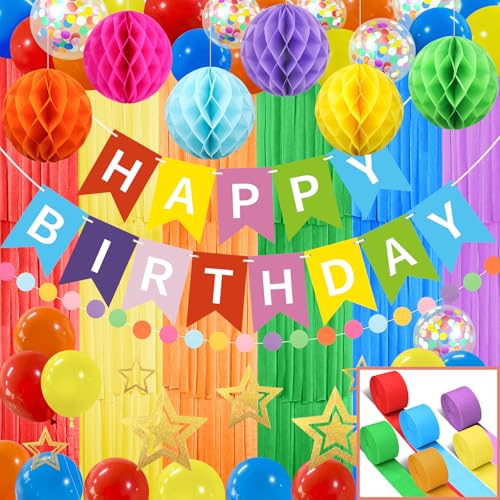 Geburtstag Mehrfarbige Party Dekoration, Recosis Happy Birthday Banner Girlande mit Seidenpapier Pompoms und Luftballons für Mädchen und Jungen Jeden Alters Geburtstag Mehrfarbige Party Dekoration, Recosis Happy Birthday Banner Girlande mit Seidenpapier Pompoms und Luftballons für Mädchen und Jungen Jeden Alters von Recosis
