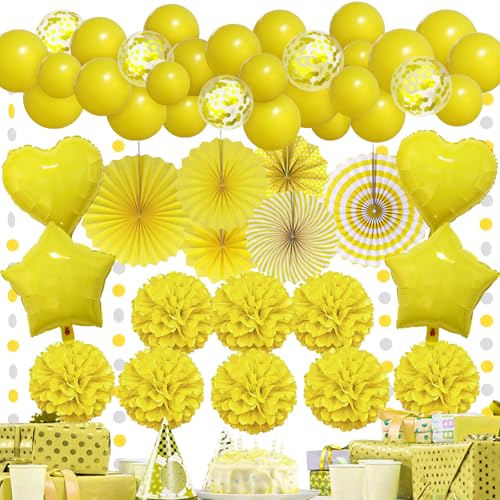 Premium Gelb Partydeko - Papier Fächer, Pompons, Luftballon, Party Deko für Frauen, Hochzeit Party Deko, Geburtstag Party Deko, Happy Birthday Dekoration, Babydusche Deko, Partydeko für Mädchen Premium Gelb Partydeko - Papier Fächer, Pompons, Luftballon, Party Deko für Frauen, Hochzeit Party Deko, Geburtstag Party Deko, Happy Birthday Dekoration, Babydusche Deko, Partydeko für Mädchen von Recosis