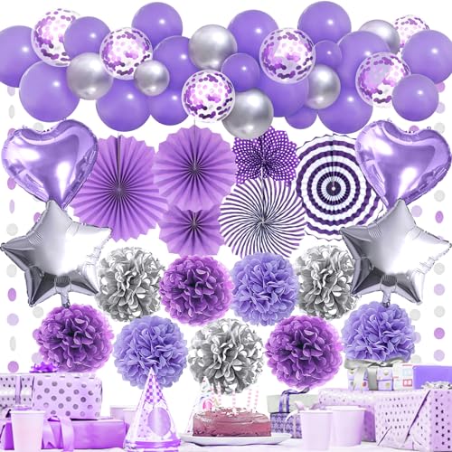 Premium Lila Partydeko - Papier Fächer, Pompons, Luftballon, Violett Party Deko, Hochzeit Party Deko, Geburtstag Party Deko, Happy Birthday Dekoration, Babydusche Deko, Partydeko für Mädchen Premium Lila Partydeko - Papier Fächer, Pompons, Luftballon, Violett Party Deko, Hochzeit Party Deko, Geburtstag Party Deko, Happy Birthday Dekoration, Babydusche Deko, Partydeko für Mädchen von Recosis
