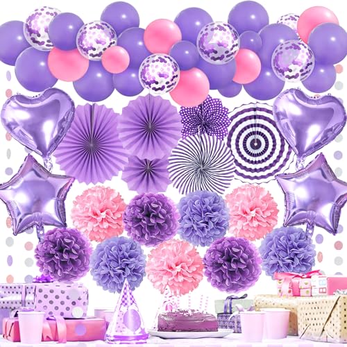 Premium Lila Rosa Partydeko - Papier Fächer, Pompons, Luftballon, Violett Party Deko, Hochzeit Party Deko, Geburtstag Party Deko, Happy Birthday Dekoration, Babydusche Deko, Partydeko für Mädchen Premium Lila Rosa Partydeko - Papier Fächer, Pompons, Luftballon, Violett Party Deko, Hochzeit Party Deko, Geburtstag Party Deko, Happy Birthday Dekoration, Babydusche Deko, Partydeko für Mädchen von Recosis