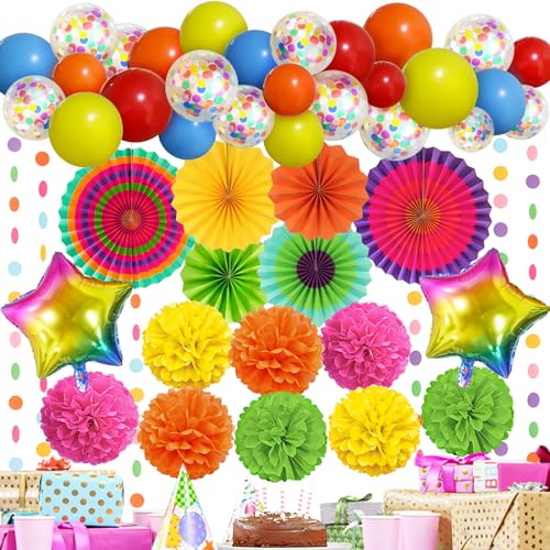Premium Mehrfarbige Partydeko - Papier Fächer, Pompons, Luftballon, Regenbogen Deko, Geburtstag Dekoration, Happy Birthday, Fiesta Mexikanische Party Premium Mehrfarbige Partydeko - Papier Fächer, Pompons, Luftballon, Regenbogen Deko, Geburtstag Dekoration, Happy Birthday, Fiesta Mexikanische Party von Recosis