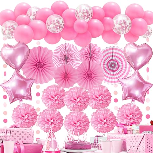 Premium Rosa Partydeko - Papier Fächer, Pompons, Luftballon, Party Deko für Frauen, Hochzeit Party Deko, Geburtstag Party Deko, Happy Birthday Dekoration, Babydusche Deko, Partydeko für Mädchen Premium Rosa Partydeko - Papier Fächer, Pompons, Luftballon, Party Deko für Frauen, Hochzeit Party Deko, Geburtstag Party Deko, Happy Birthday Dekoration, Babydusche Deko, Partydeko für Mädchen von Recosis