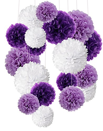 Recosis 18 Stück Seidenpapier Pompoms Blumen Ball Dekorpapier Kit für Geburtstag Hochzeit Baby Dusche Hauptdekorationen und Partei Dekoration-Violett, Lavendel und Weiß Recosis 18 Stück Seidenpapier Pompoms Blumen Ball Dekorpapier Kit für Geburtstag Hochzeit Baby Dusche Hauptdekorationen und Partei Dekoration-Violett, Lavendel und Weiß von Recosis