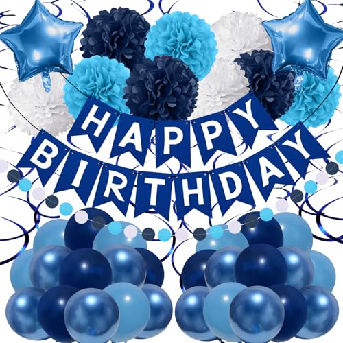 Recosis Blau Geburtstagsdeko, Happy Birthday Banner mit Pompoms Papier Girlande Wimpel Spiral und Luftballon Kindergeburtstag für Mädchen Junge Mann Frauen Geburtstags Dekorationen Recosis Blau Geburtstagsdeko, Happy Birthday Banner mit Pompoms Papier Girlande Wimpel Spiral und Luftballon Kindergeburtstag für Mädchen Junge Mann Frauen Geburtstags Dekorationen von Recosis