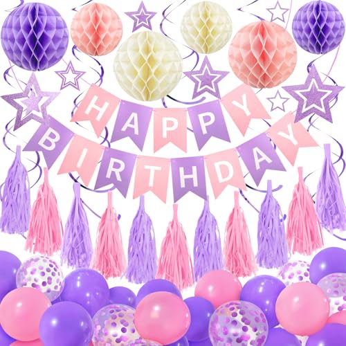 Recosis Geburtstag Dekorationen für Frauen, Happy Birthday Dekorationen mit Papier Waben Ball Quaste Banner Ballon Girlande Recosis Geburtstag Dekorationen für Frauen, Happy Birthday Dekorationen mit Papier Waben Ball Quaste Banner Ballon Girlande von Recosis