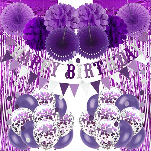 Recosis Geburtstags Dekorationen, Violett Party Dekorationen für Geburtstag Banner Vorhänge Papier Pompons und Fans Girlande Luftballons für Geburtstagsfeier Dekorationen Recosis Geburtstags Dekorationen, Violett Party Dekorationen für Geburtstag Banner Vorhänge Papier Pompons und Fans Girlande Luftballons für Geburtstagsfeier Dekorationen von Recosis