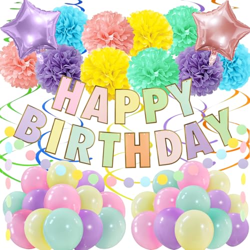 Recosis Makaron Geburtstagsdeko, Happy Birthday Banner mit Pompoms Papier Girlande Wimpel Spiral und Luftballon Kindergeburtstag für Mädchen Junge Mann Frauen Geburtstags Dekorationen Recosis Makaron Geburtstagsdeko, Happy Birthday Banner mit Pompoms Papier Girlande Wimpel Spiral und Luftballon Kindergeburtstag für Mädchen Junge Mann Frauen Geburtstags Dekorationen von Recosis
