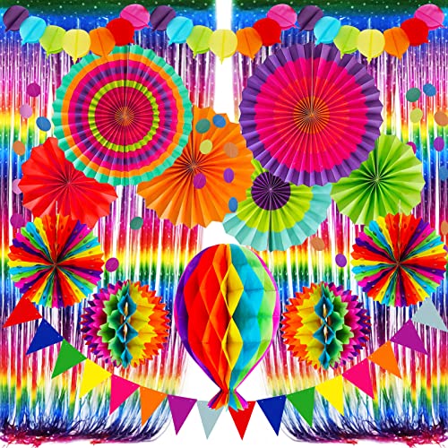 Recosis Partydekorationen, Mehrfarbig Fringe Vorhang Fiesta Hängende Papierfächer Pompoms Wabenpapier Heißluftballon Girlanden für mexikanische Cinco De Mayo Taco Geburtstagsfeierzubehör Supplies Recosis Partydekorationen, Mehrfarbig Fringe Vorhang Fiesta Hängende Papierfächer Pompoms Wabenpapier Heißluftballon Girlanden für mexikanische Cinco De Mayo Taco Geburtstagsfeierzubehör Supplies von Recosis