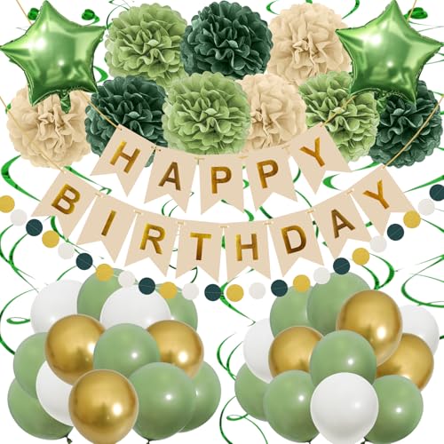 Recosis Retrogrün Geburtstagsdeko, Happy Birthday Banner mit Pompoms Papier Girlande Wimpel Spiral und Luftballon Kindergeburtstag für Mädchen Junge Mann Frauen Geburtstags Dekorationen Recosis Retrogrün Geburtstagsdeko, Happy Birthday Banner mit Pompoms Papier Girlande Wimpel Spiral und Luftballon Kindergeburtstag für Mädchen Junge Mann Frauen Geburtstags Dekorationen von Recosis