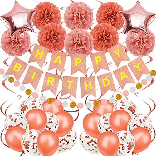 Recosis Geburtstagsdeko, Happy Birthday Banner mit Pompoms Papier Girlande Wimpel Spiral und Luftballon Kindergeburtstag für Mädchen Junge Mann Frauen Geburtstags Dekorationen (Rosenrot) Recosis Geburtstagsdeko, Happy Birthday Banner mit Pompoms Papier Girlande Wimpel Spiral und Luftballon Kindergeburtstag für Mädchen Junge Mann Frauen Geburtstags Dekorationen (Rosenrot) von Recosis