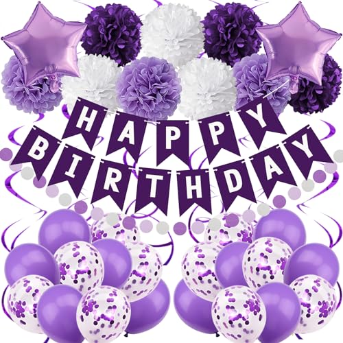 Recosis Geburtstagsdeko, Happy Birthday Banner mit Pompoms Papier Girlande Wimpel Spiral und Luftballon Kindergeburtstag für Mädchen Junge Mann Frauen Geburtstags Dekorationen (Violett) Recosis Geburtstagsdeko, Happy Birthday Banner mit Pompoms Papier Girlande Wimpel Spiral und Luftballon Kindergeburtstag für Mädchen Junge Mann Frauen Geburtstags Dekorationen (Violett) von Recosis