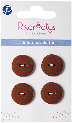 Récréatys 7123 18 11 Knopf aus Nylon, Bedruckt, 18 mm, Braun mit roten Punkten, 4 Stück von Récréatys