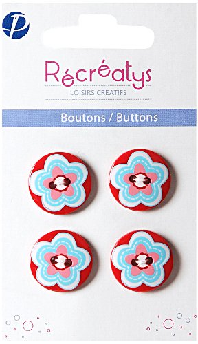 Récréatys 7123 18 25 Knopf aus Nylon, Bedruckt, 18 mm, Rot mit blau-rosa Blumen, 4 Stück von Récréatys