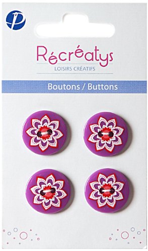 Récréatys 7123 18 36 Knopf aus Nylon, Bedruckt, 18 mm, Violett mit fliederfarbenen Blumen, 4 Stück von Récréatys