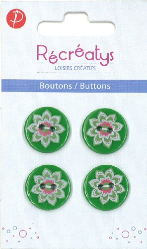 Récréatys 7123 18 37 Knopf aus Nylon, Bedruckt, Blumenmotiv, 18 mm, Grün, 4 Stück von Récréatys