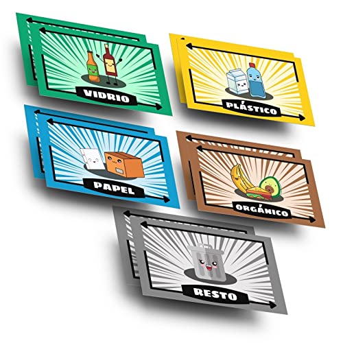 Recycling-Aufkleber für Mülltonnen, 10 Stück selbstklebende Etiketten in Spanien und Kawaii-Designs zum Recycling in jedem Mülleimer, ideale Etikettengröße 6,5 x 10 cm, inklusive Ersatzminen Recycling-Aufkleber für Mülltonnen, 10 Stück selbstklebende Etiketten in Spanien und Kawaii-Designs zum Recycling in jedem Mülleimer, ideale Etikettengröße 6,5 x 10 cm, inklusive Ersatzminen von Recytip