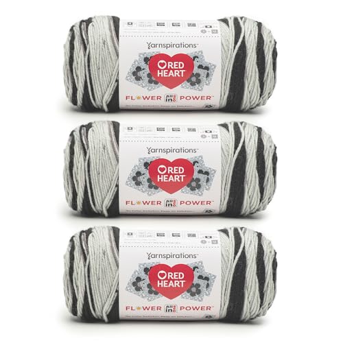 Red Heart All in One Flower Power Black Dahlien-Garn, 3 Stück, 250 g, 100% Acryl, Kammgarn Nr. 4 (Medium), 400 Meter – Stricken/Häkeln von Red Heart