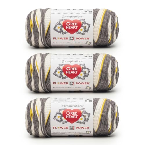 Red Heart All in One Flower Power Daisy Do-Garn, 100% Acryl, Kammgarn Nr. 4, 400 m, 3 Stück von Red Heart