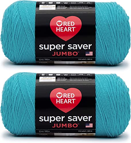 Red Heart Super Saver Jumbo-Turqua-Garn, 2 Packungen mit 396 g – Acryl – 4 Medium (Kammgarn) – 700 Meter – Stricken/Häkeln von Red Heart