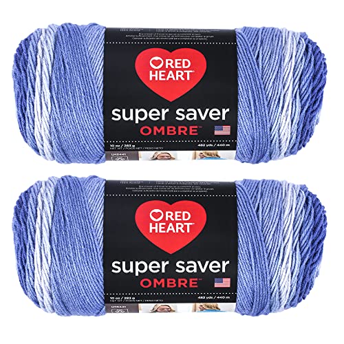 Red Heart Super Saver Jumbo Baja Blue Ombre Garn – 2 Packungen mit 283 g – Acryl – 4 Medium (Kammgarn) – 480 Meter – Stricken/Häkeln von Red Heart