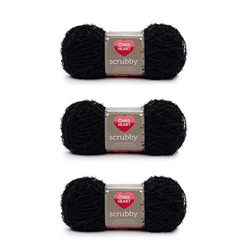 Red Heart E833.0012P03 Scrubby Garn, Polyester, schwarz, 3 Pack, 3 Count von Red Heart