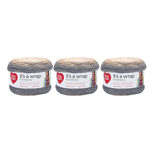 Red Heart It's A Wrap Foggy Garn, 150 g, Acryl-Baumwoll-Mischgewebe, 2 fein, 600 m, Stricken/Häkeln, 3 Stück Red Heart It's A Wrap Foggy Garn, 150 g, Acryl-Baumwoll-Mischgewebe, 2 fein, 600 m, Stricken/Häkeln, 3 Stück von Red Heart