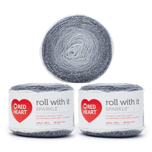 Red Heart Roll with It Sparkle Garn, Acrylmischung, Stärke 4 (Medium/Worsted), 513 m, Stricken/Häkeln, Diamanten, 3er-Pack à 150 g von Red Heart