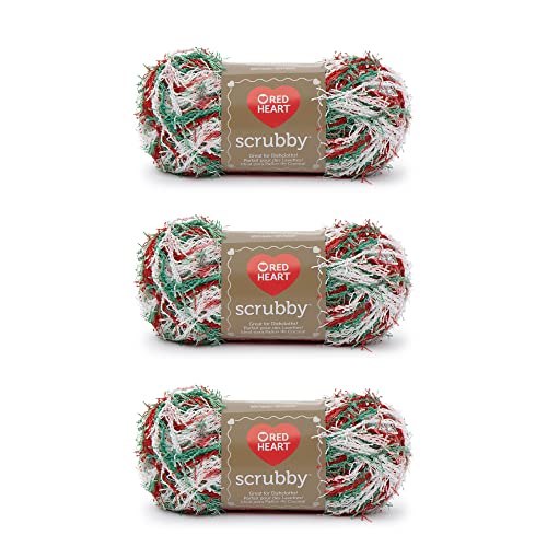 Red Heart Scrubby Jolly Garn – 3 Packungen mit 85 g – Polyester – 4 Medium (Kammgarn) – 78 Meter – Stricken, Häkeln und Basteln von Red Heart