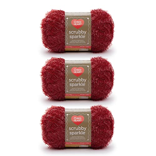 Red Heart Scrubby Sparkle Strawberry Garn – 3 Packungen mit 85 g – Polyester – 4 Medium (Kammgarn) – 160 m – Stricken/Häkeln von Red Heart