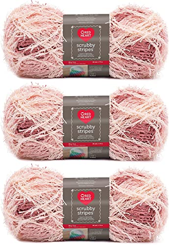 Red Heart Scrubby Stripes Peachy Garn, 85 g, Polyester, 4 Medium (Kammgarn), 80 m, Stricken/Häkeln von Red Heart