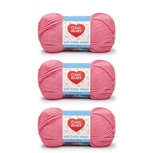 Red Heart Soft Baby Steps Garn, 3er-Pack, 141 g, Acryl, Rot (Strawberry), 4 Medium (Kammgarn), 234 m, für Stricken, Häkeln und Basteln von Red Heart