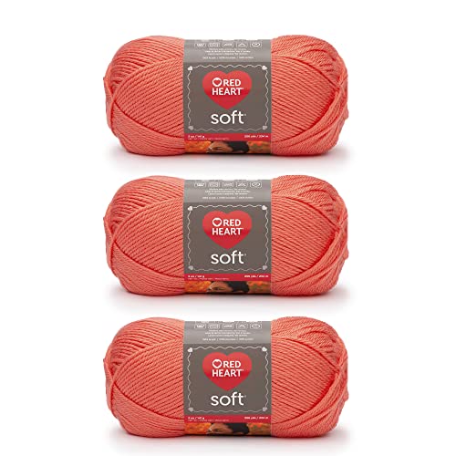 Red Heart Soft Coral Garn, 3er-Pack, 141 g pro Stück, Acryl, mittlere Stärke (Worsted), 250 Meter – zum Stricken und Häkeln von Red Heart