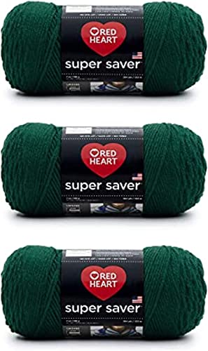 Red Heart Super Saver, 3er-Pack, 198 gr, Acryl, 4 Medium (Kammgarn), 330 m, für Stricken/Häkeln, Hunter-Green-Garn von Red Heart