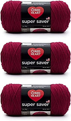 Red Heart Super Saver Burgunder-Garn – 3 Packungen mit 198 g – Acryl – 4 Medium (Kamm) – 360 Meter – Stricken/Häkeln von Red Heart