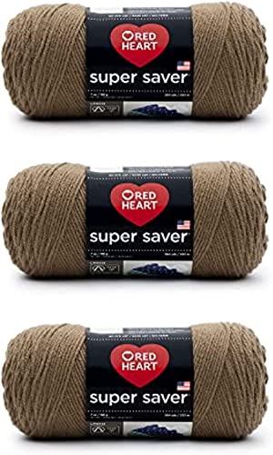 Red Heart Super Saver, 3er-Pack, 198 gr, Acryl, 4 Medium (Kammgarn), 330 m, für Stricken/Häkeln, Café-Latte-Garn von Red Heart